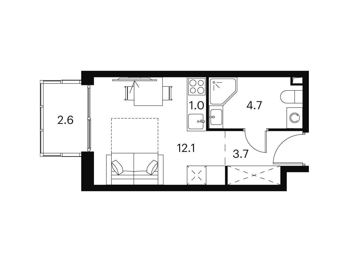 Планировка: Студия 24.10 м² в новостройке Аквилон Сигнал