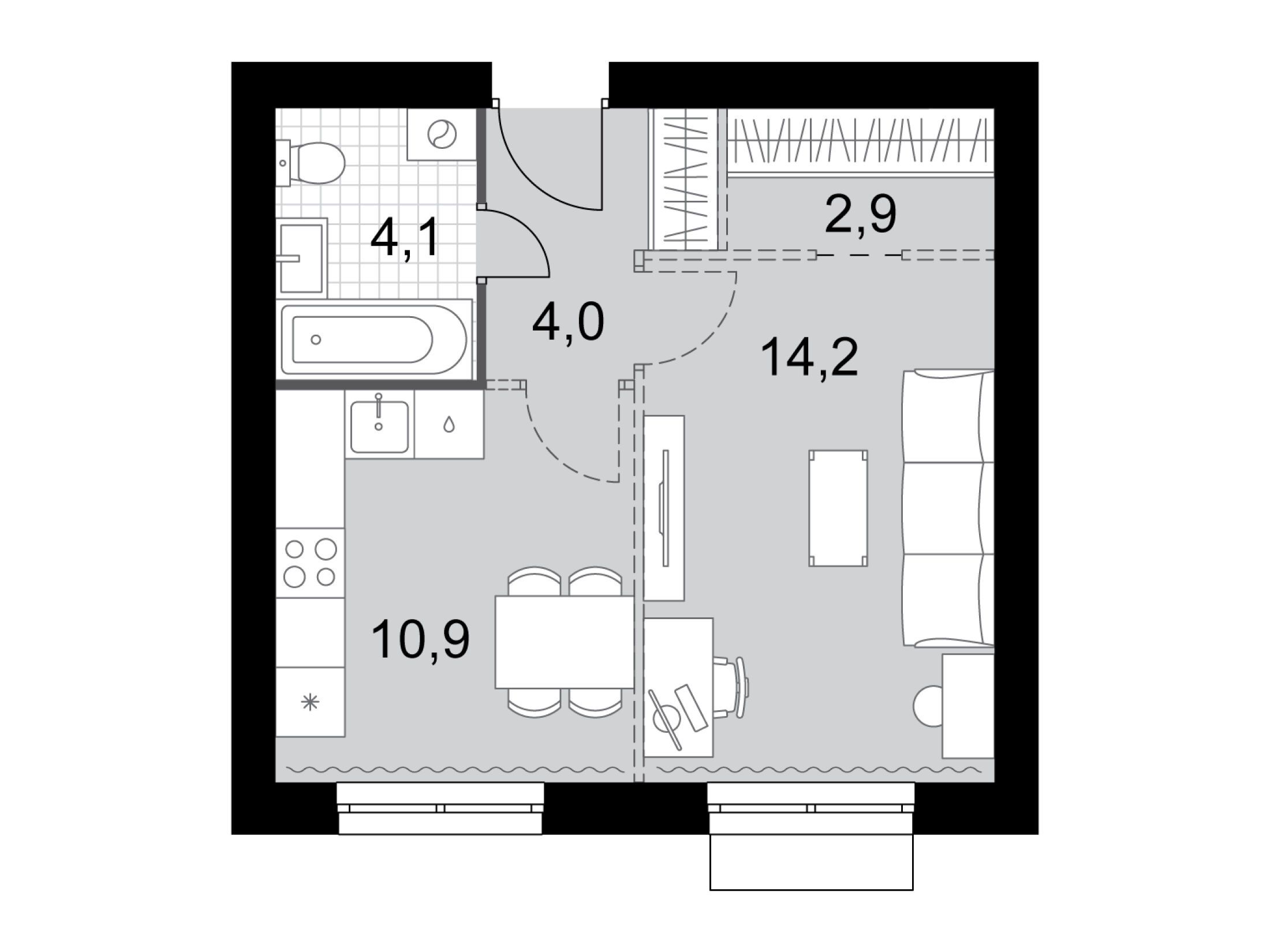 Планировка: 1-комн. квартира 36.10 м² в новостройке Дубровицы клаб