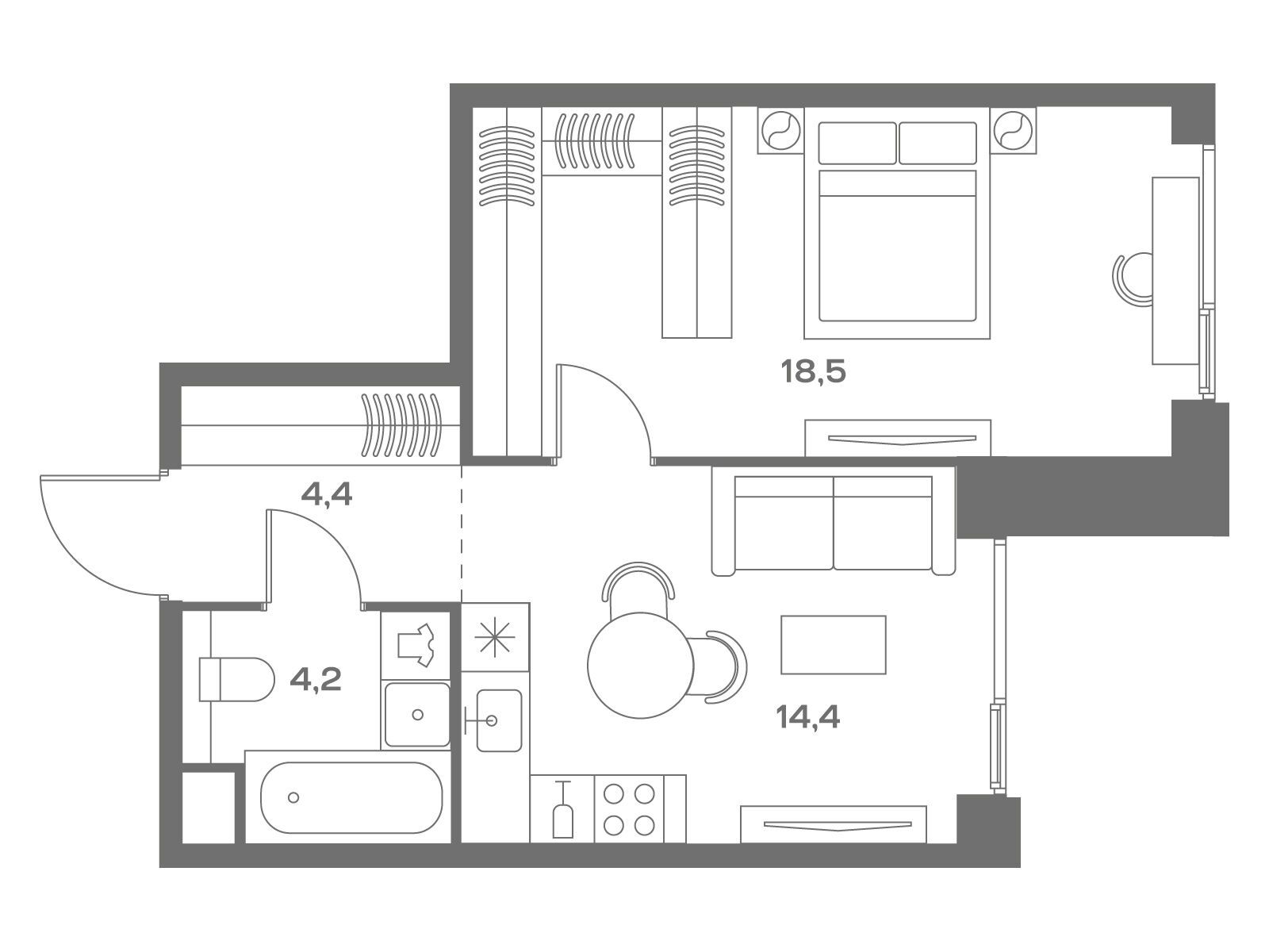 Планировка: 1-комн. квартира 41.50 м² в новостройке Соул