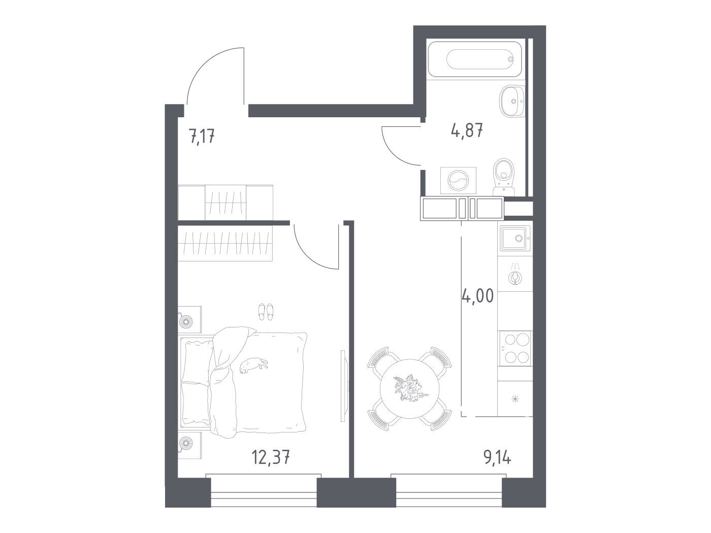 Планировка: 1-комн. квартира 37.55 м² в новостройке Эко Бунино