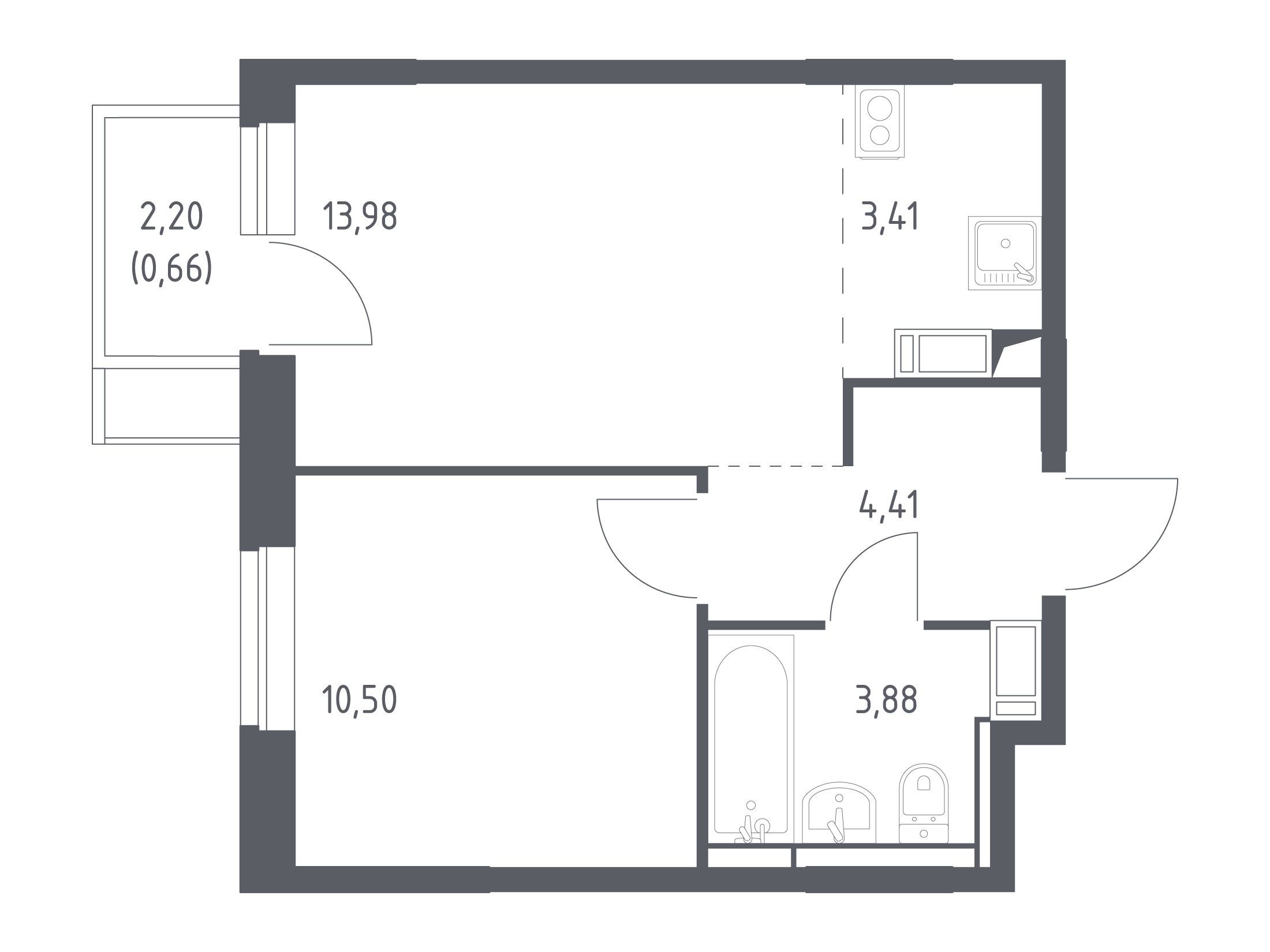 Планировка: 1-комн. квартира 36.84 м² в новостройке Пятницкие Луга