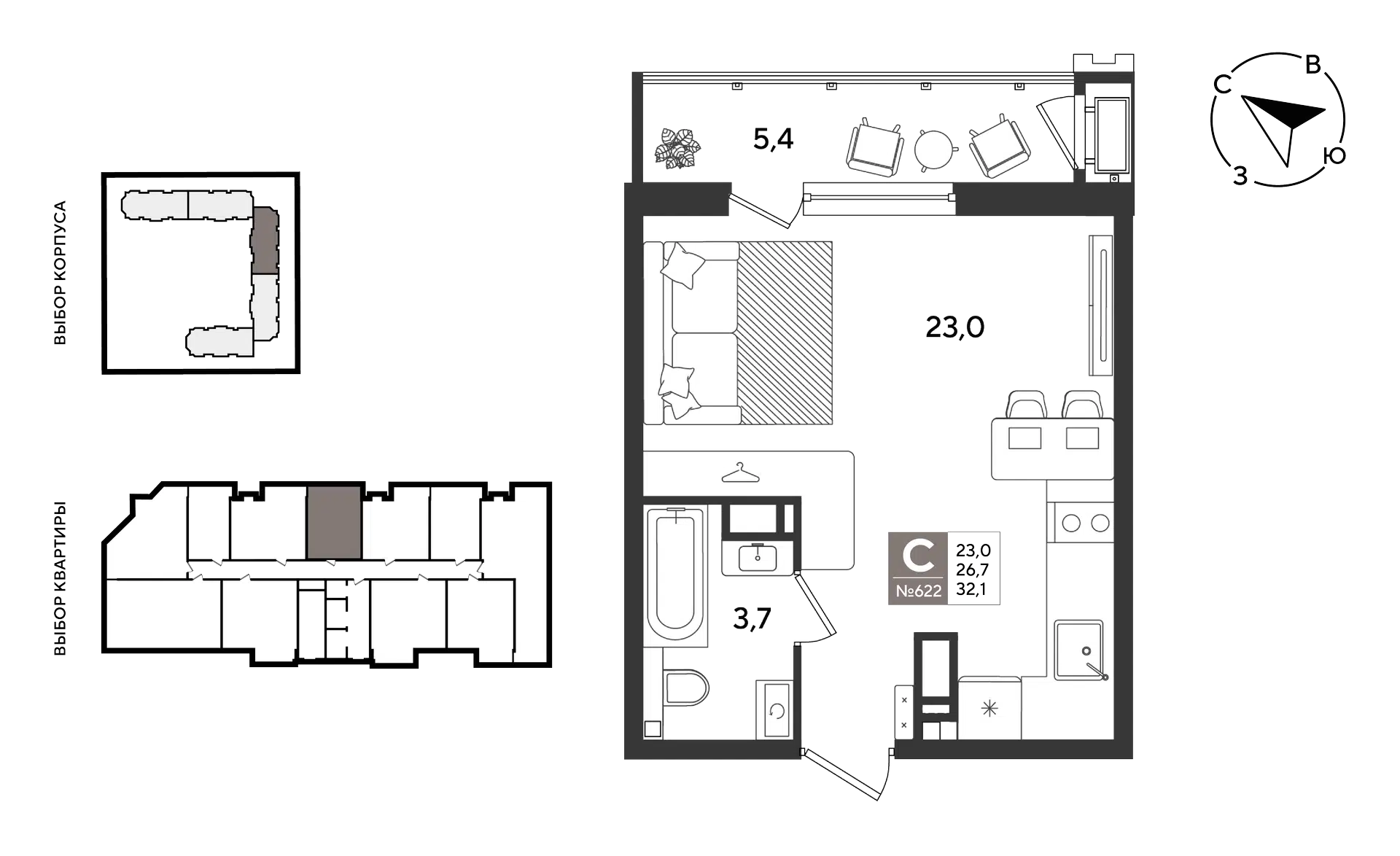 Планировка: Студия 31.50 м² в новостройке ЖК Рекорд 2