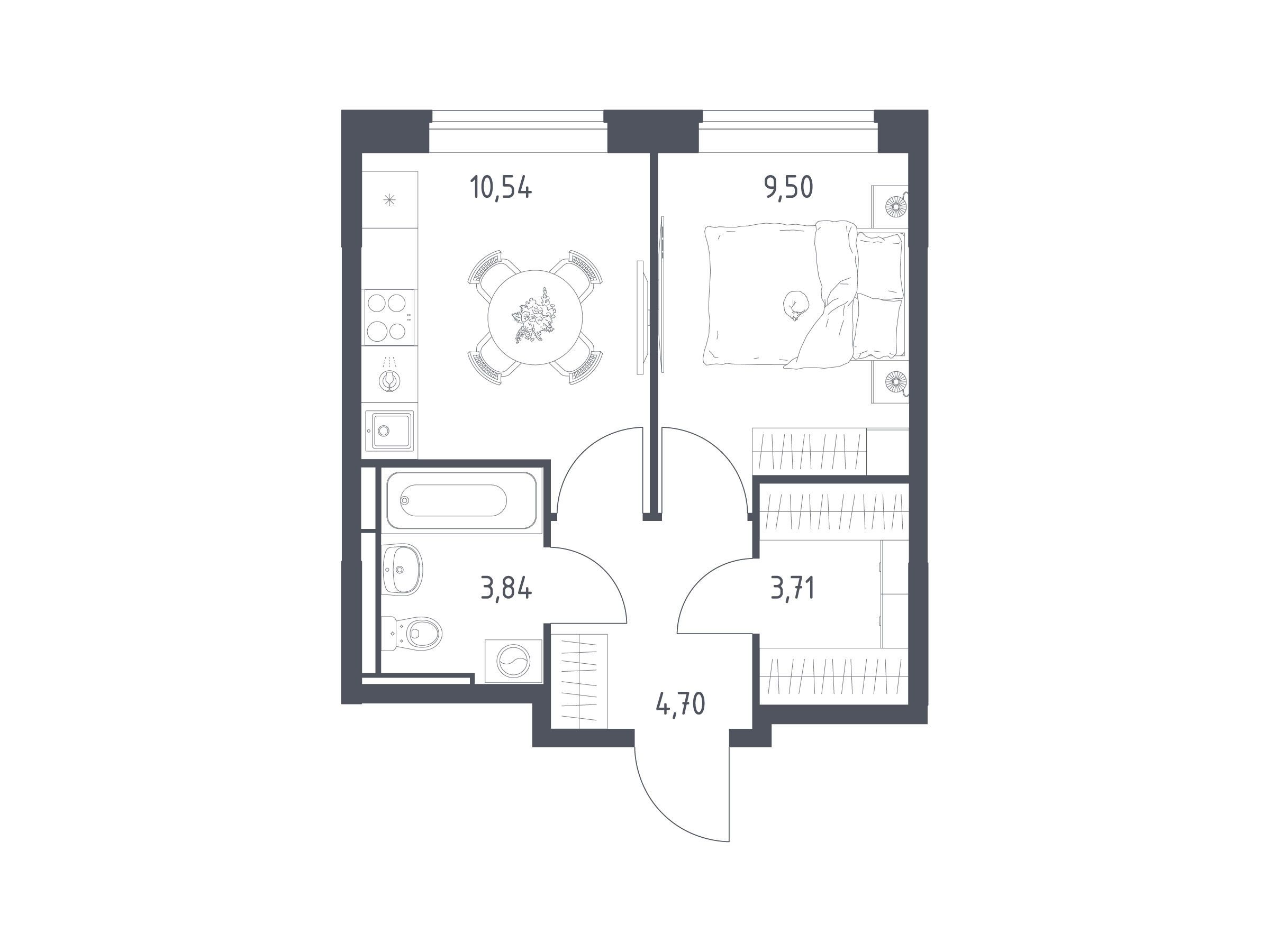 Планировка: 1-комн. квартира 32.29 м² в новостройке Богдановский Лес