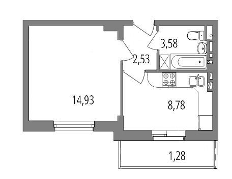 Планировка: 1-комн. квартира 31.10 м² в новостройке Внуково Парк 2