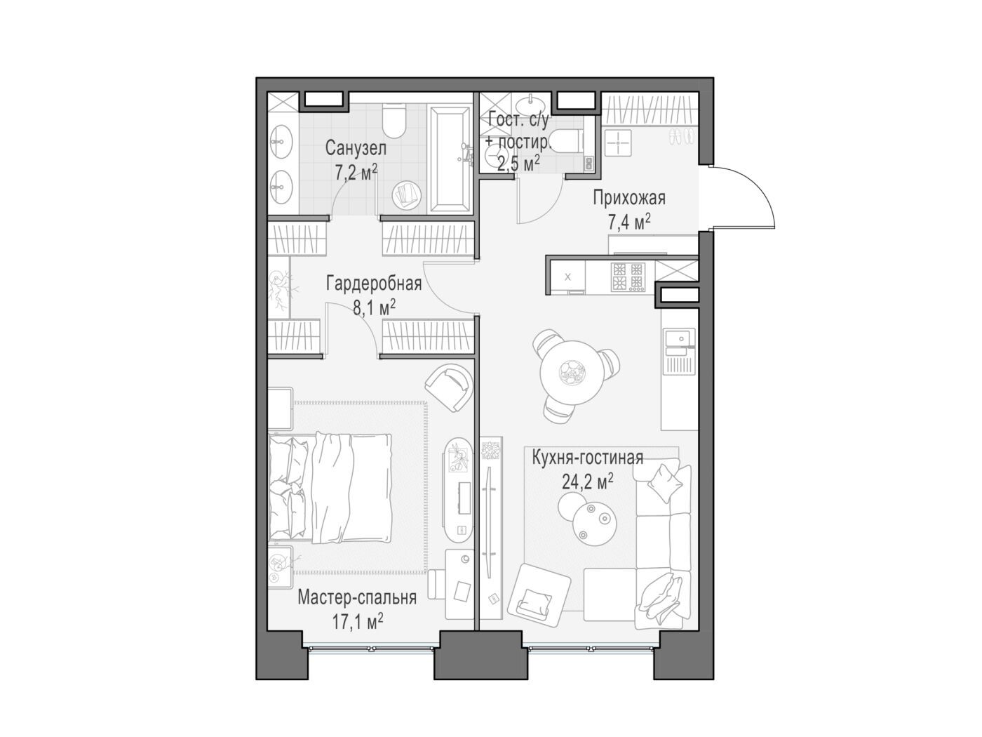 Планировка: 1-комн. квартира 66.70 м² в новостройке Лайф тайм