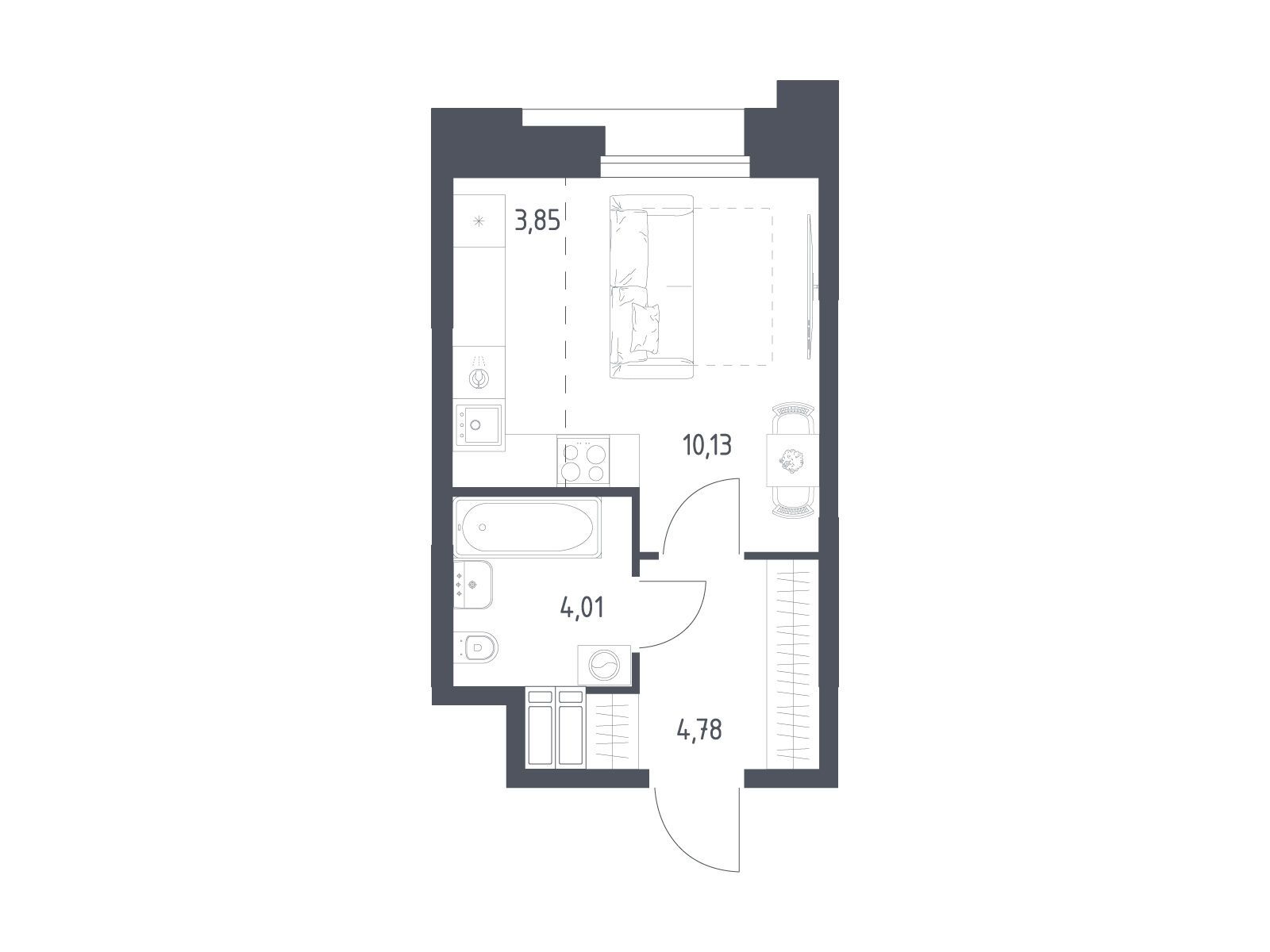 Планировка: Студия 22.77 м² в новостройке Тропарево Парк