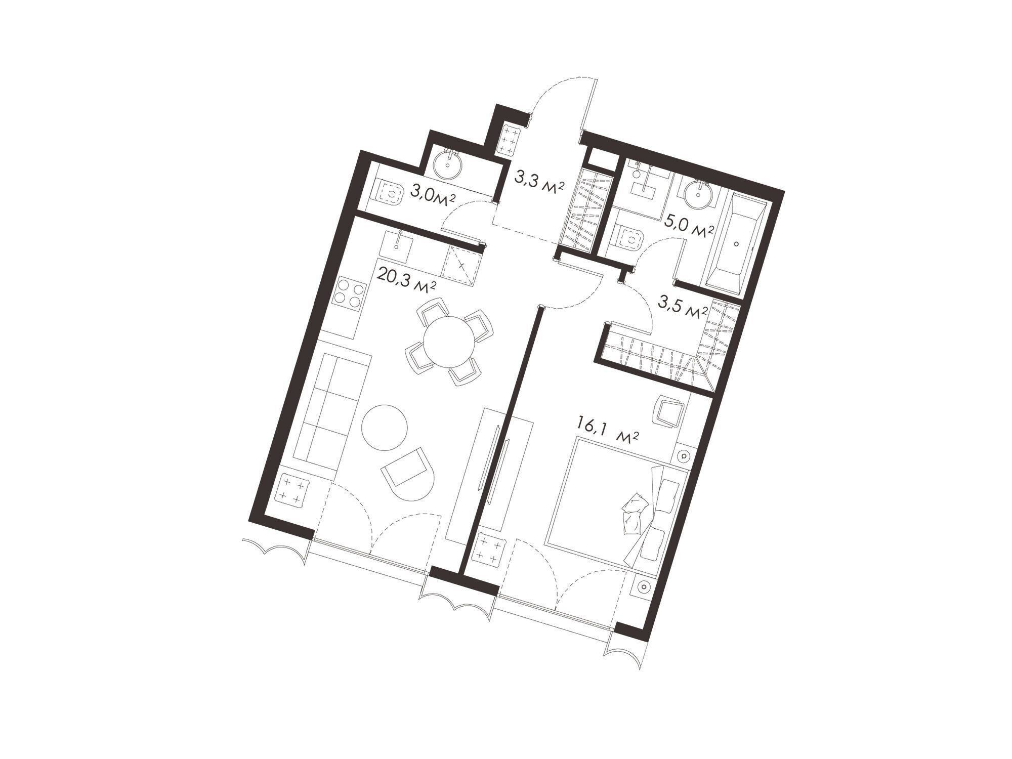 Планировка: 1-комн. квартира 52.10 м² в новостройке Кинг энд Санс