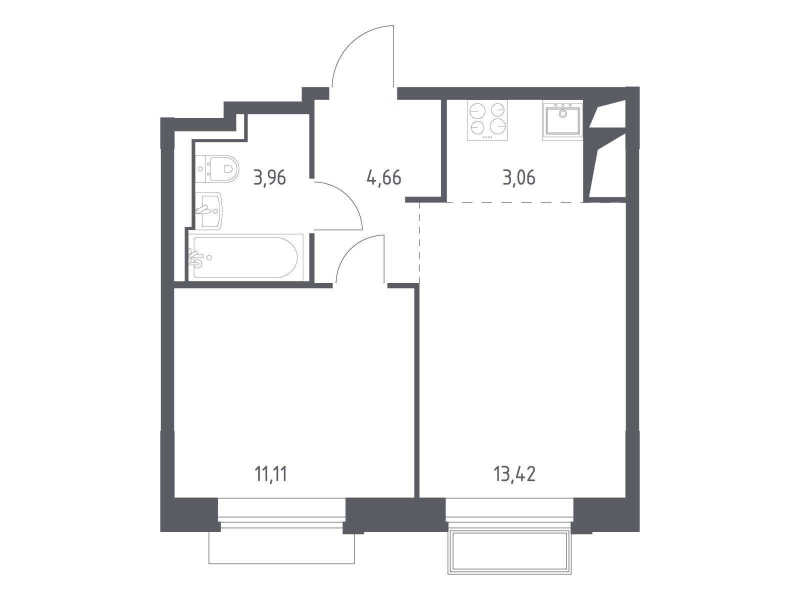 Планировка: 1-комн. квартира 36.30 м² в новостройке Долина Яузы