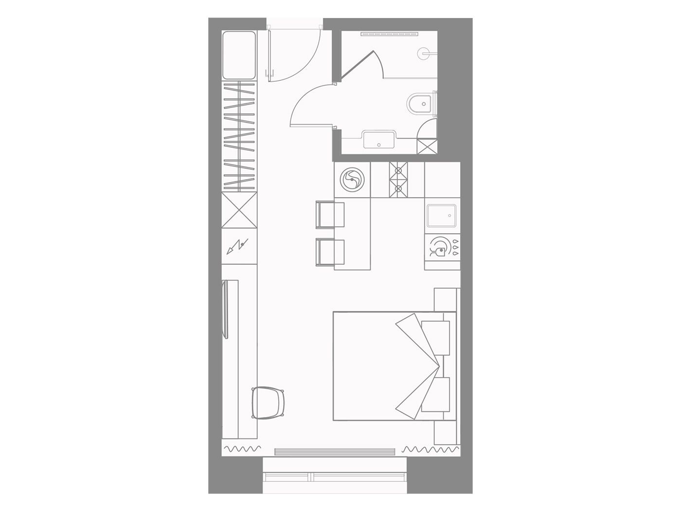 Планировка: 1-комн. квартира 25.66 м² в новостройке Йес Приморский