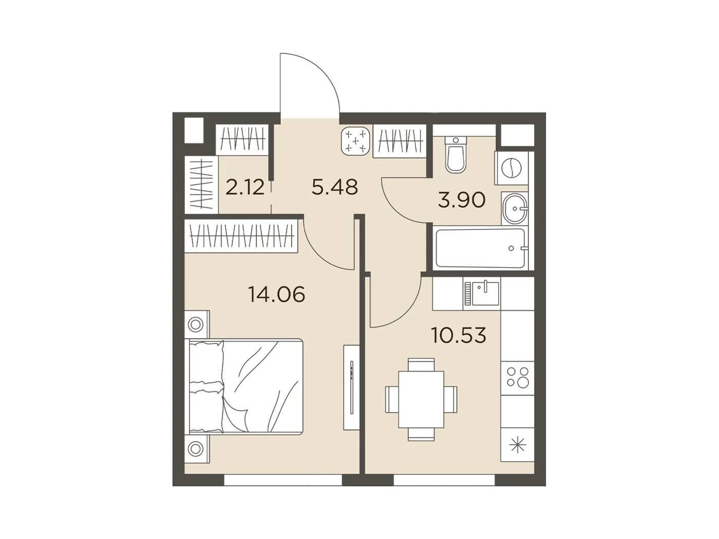 Планировка: 1-комн. квартира 36.09 м² в новостройке Одинград