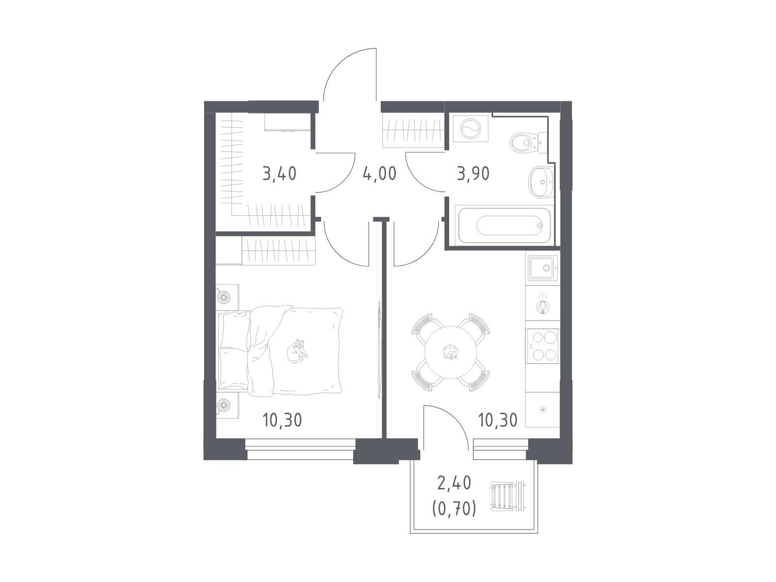 Планировка: 1-комн. квартира 32.60 м² в новостройке Химки парк