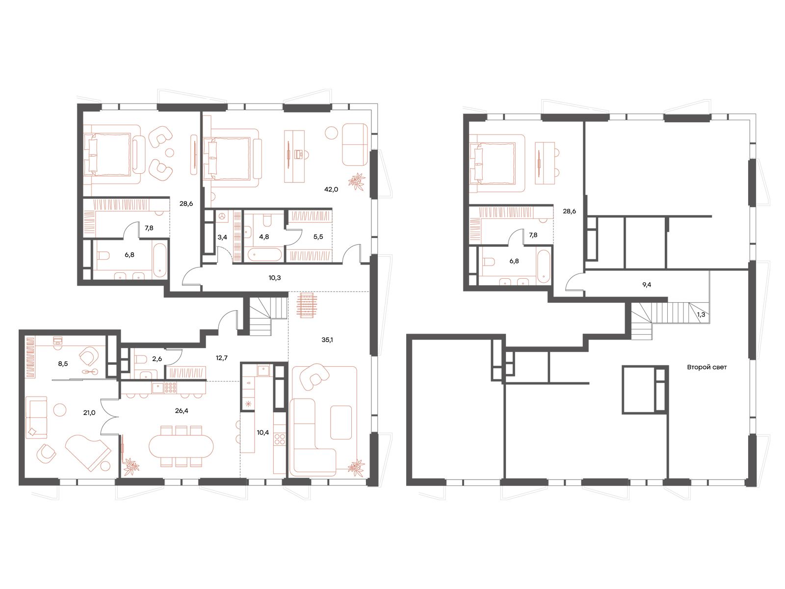 Планировка: 7-комн. квартира 224.80 м² в новостройке Саввинская 17