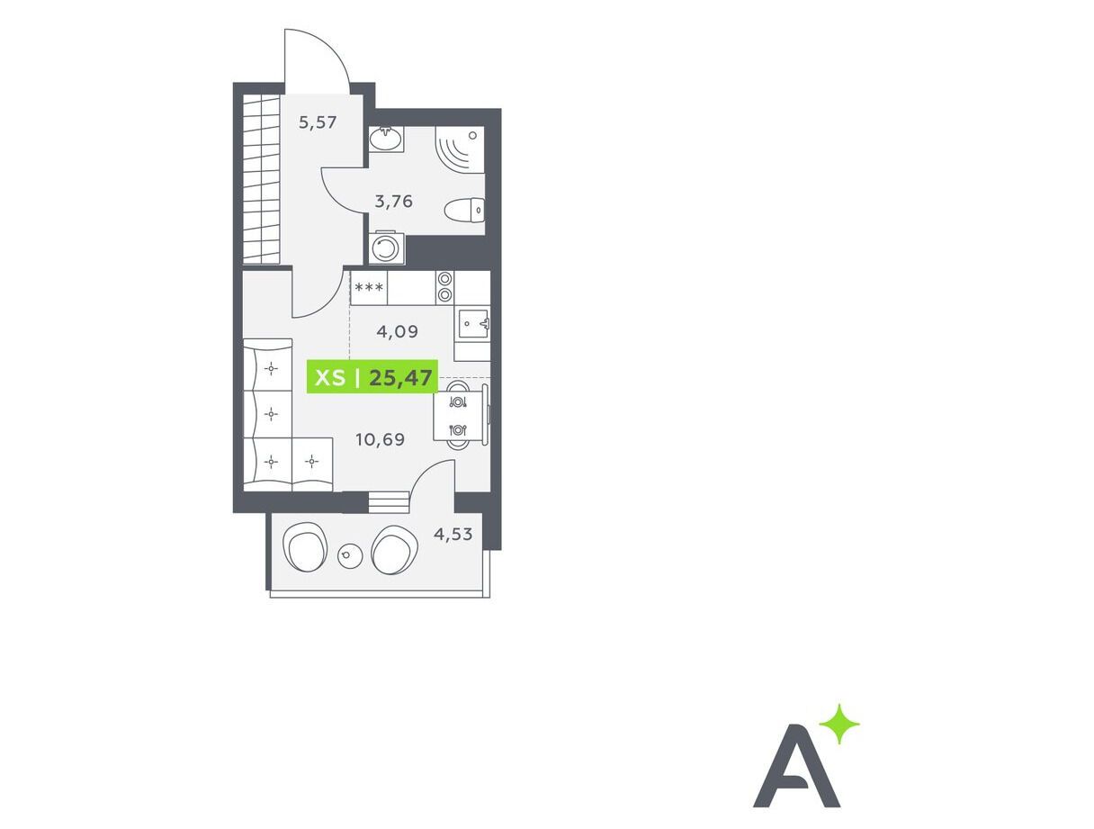Планировка: Студия 25.51 м² в новостройке ЖК Аквилон Верба