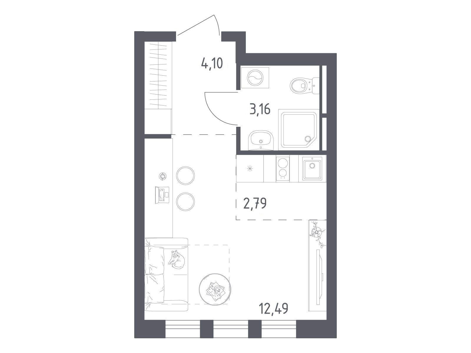 Планировка: Студия 22.54 м² в новостройке Остафьево