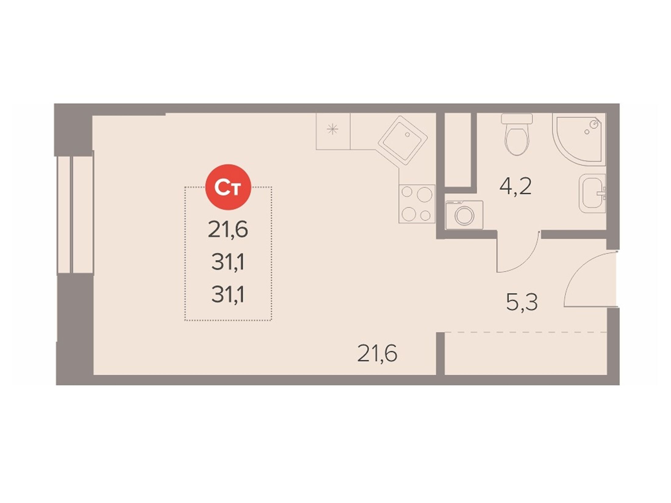 Планировка: Студия 31.50 м² в новостройке Отлично