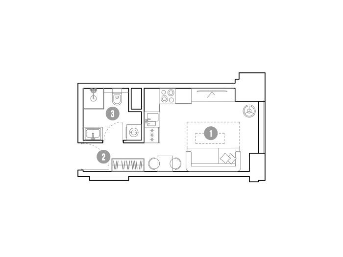 Планировка: Студия 19.90 м² в новостройке Мираполис
