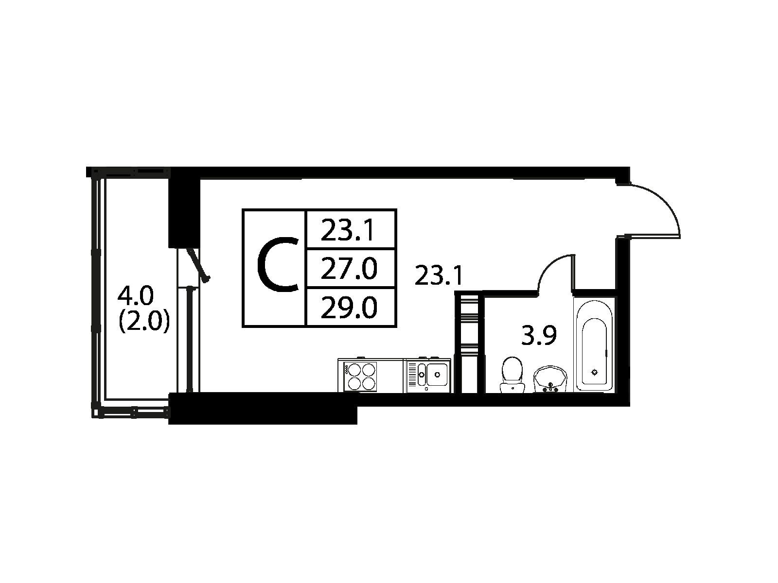 Планировка: Студия 29.00 м² в новостройке Космос