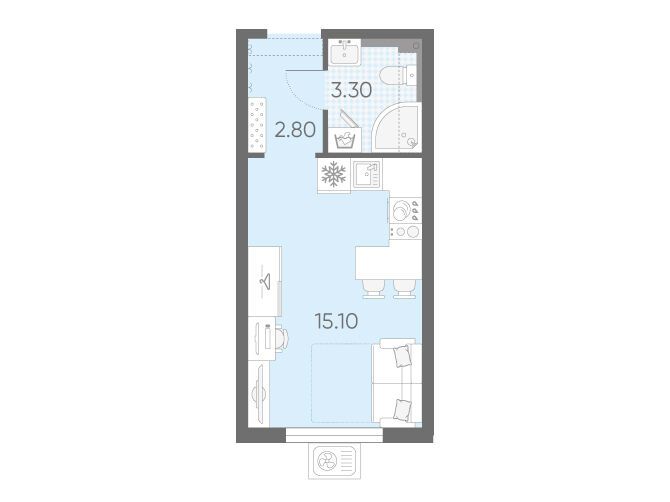 Планировка: Студия 21.20 м² в новостройке Зеркальный ручей