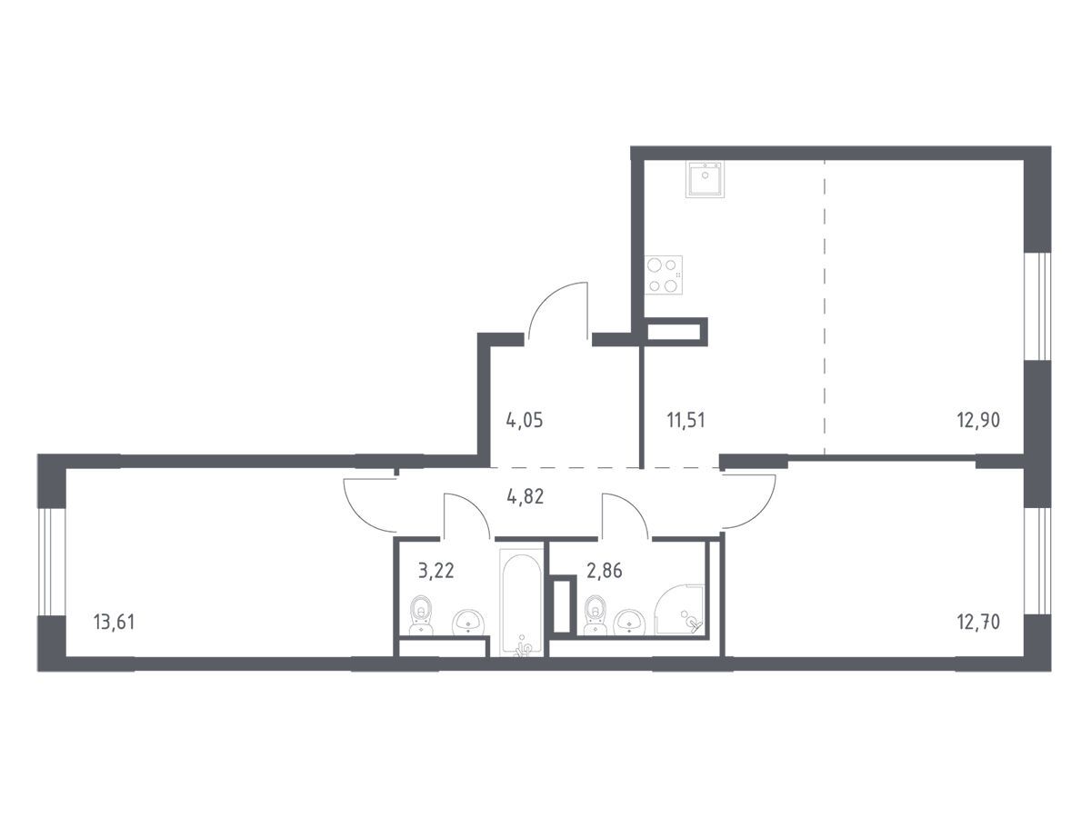 Планировка: 2-комн. квартира 65.67 м² в новостройке Лаголово