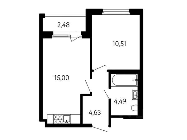 Планировка: 1-комн. квартира 35.87 м² в новостройке 17 линия