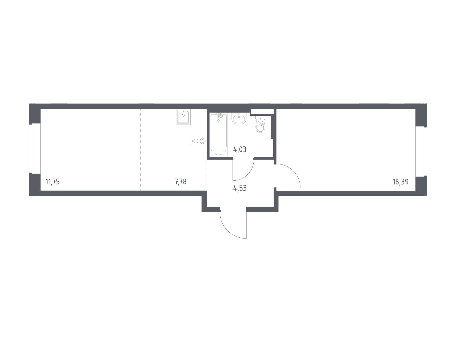 Планировка: 1-комн. квартира 44.48 м² в новостройке Подольские кварталы
