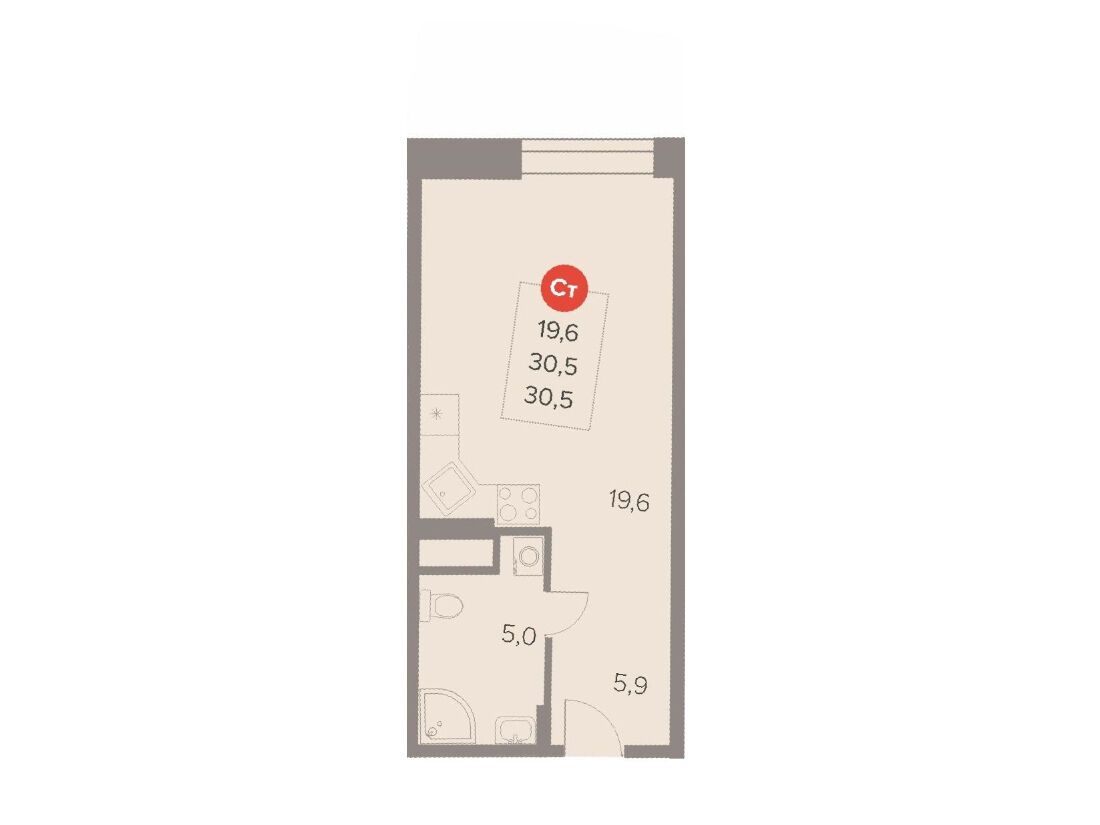 Планировка: Студия 30.50 м² в новостройке Отлично