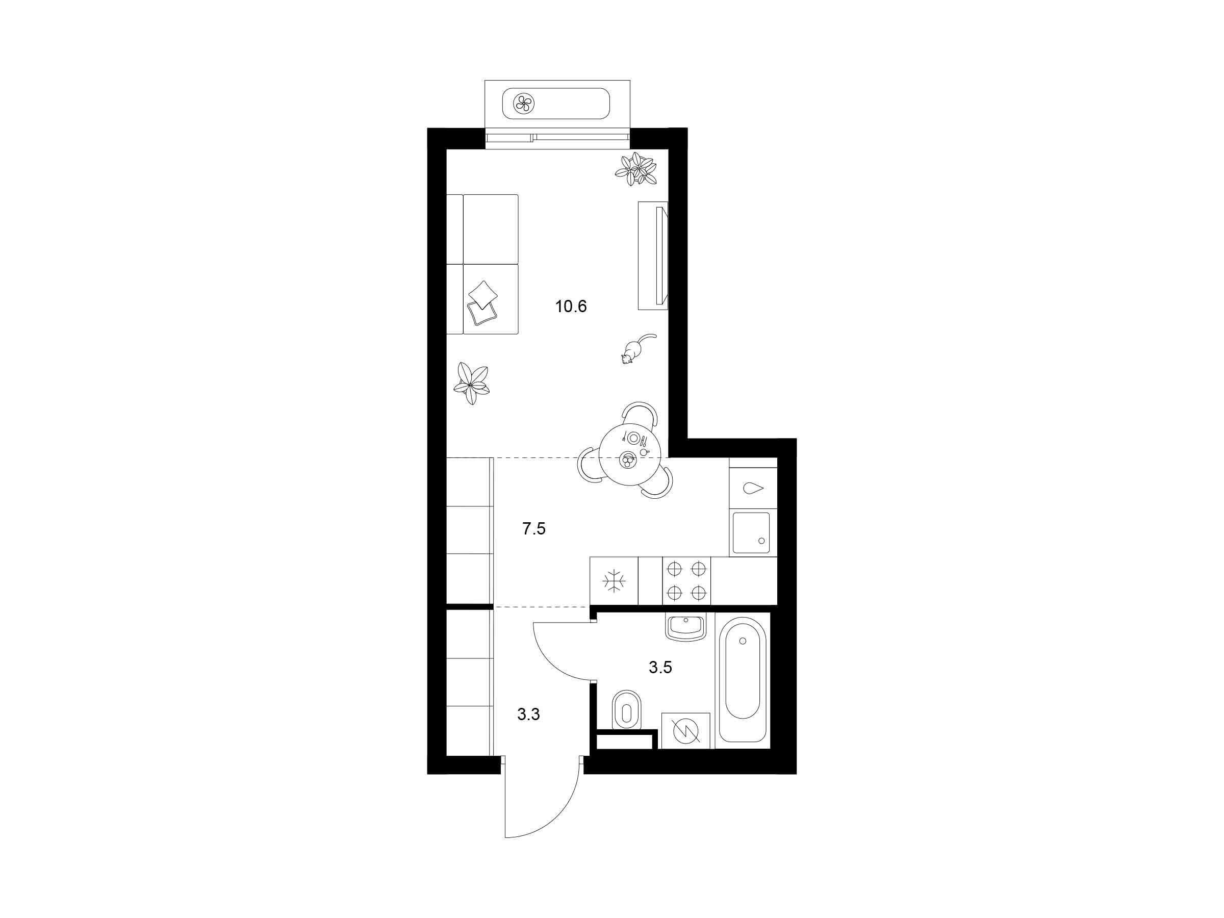 Планировка: Студия 24.90 м² в новостройке Саларьево парк