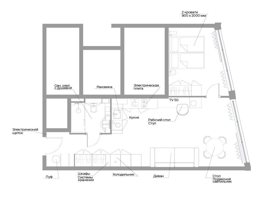 Планировка: 1-комн. квартира 48.90 м² в новостройке Велл Московский