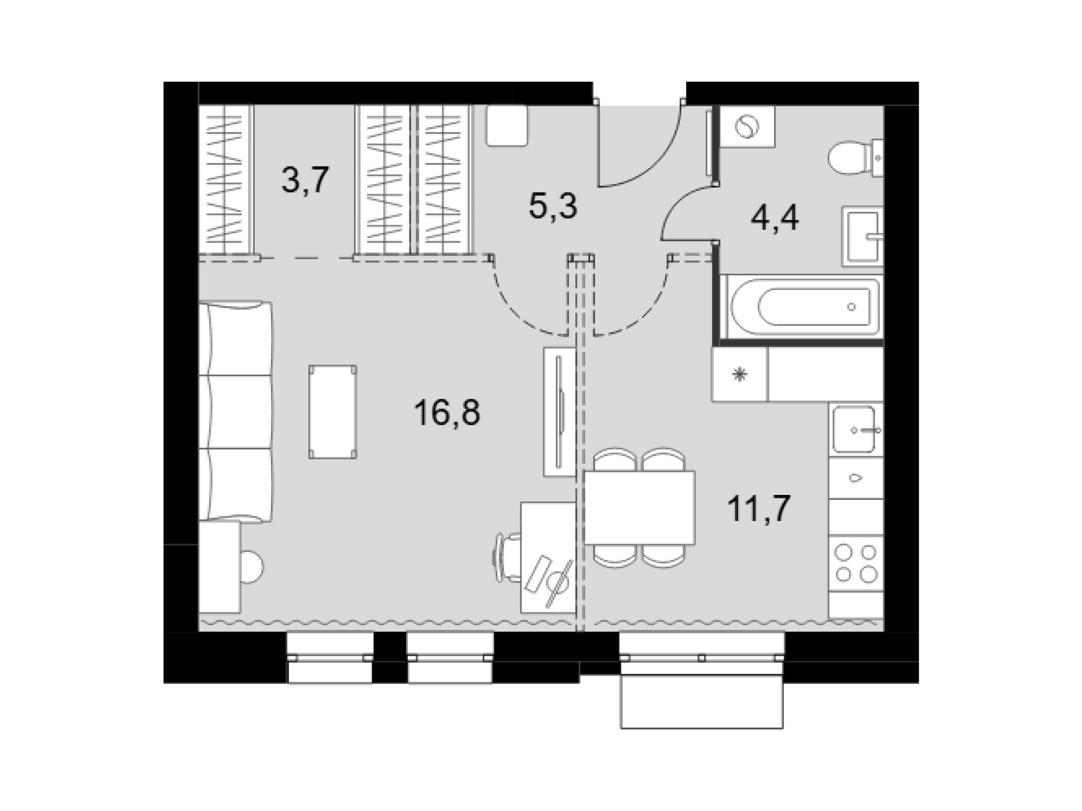 Планировка: 1-комн. квартира 41.90 м² в новостройке Дубровицы клаб