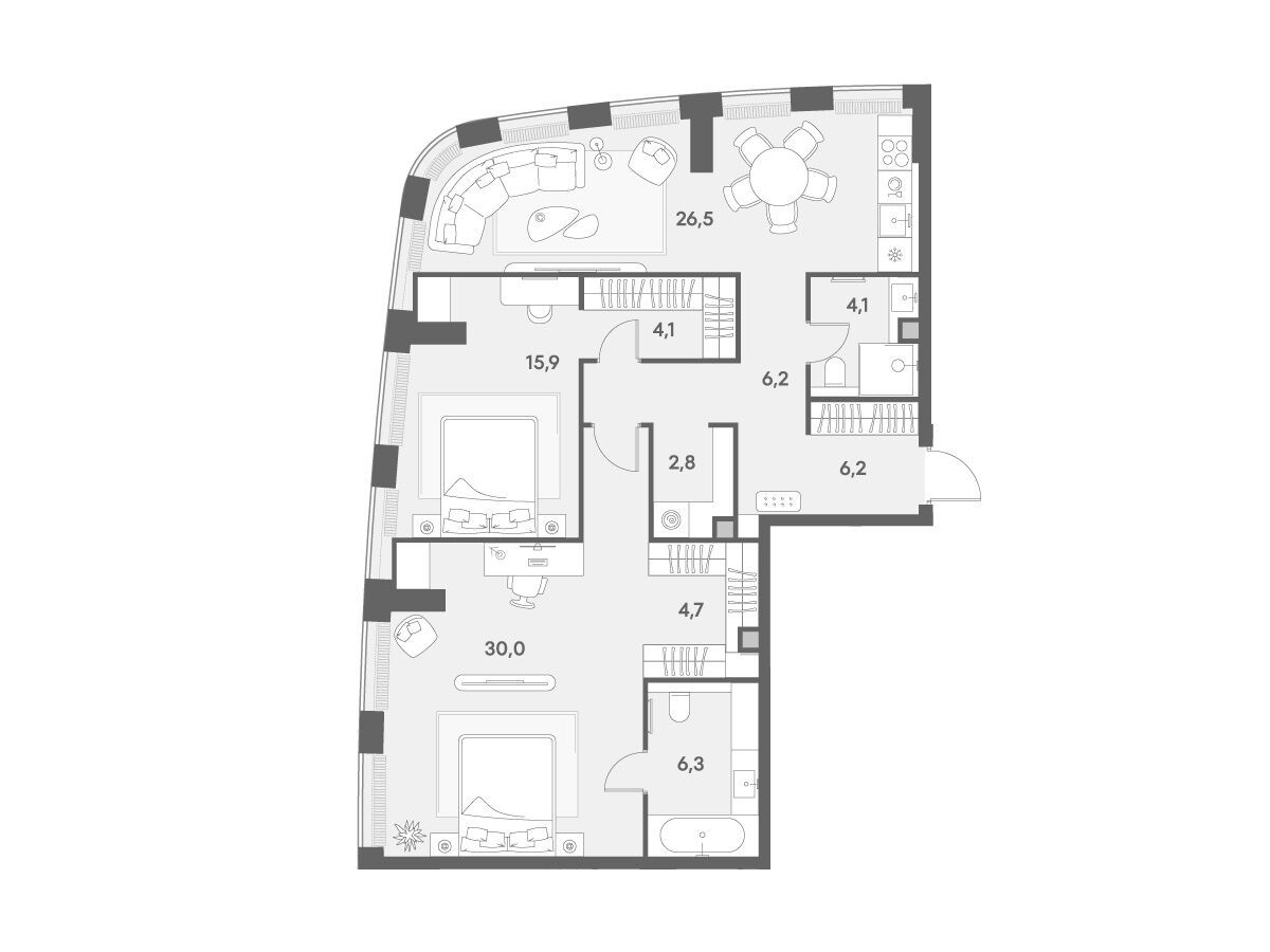 Планировка: 2-комн. квартира 106.80 м² в новостройке Энигмия