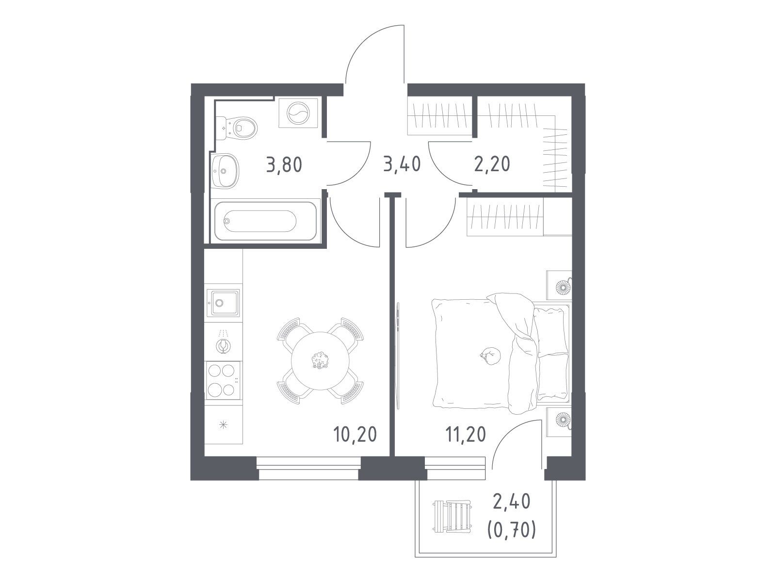 Планировка: 1-комн. квартира 31.50 м² в новостройке Химки парк