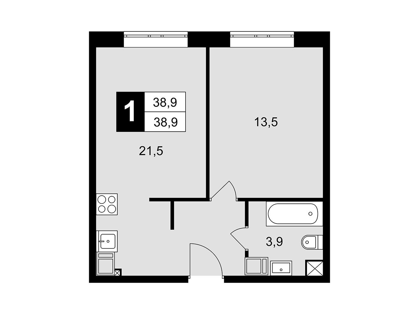 Планировка: 1-комн. квартира 38.90 м² в новостройке Восточный