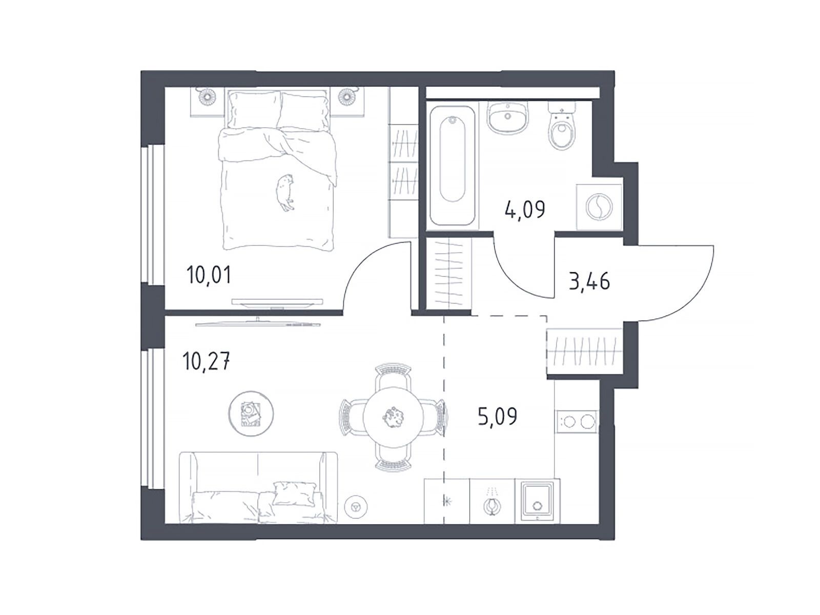 Планировка: 1-комн. квартира 32.92 м² в новостройке Горки Парк