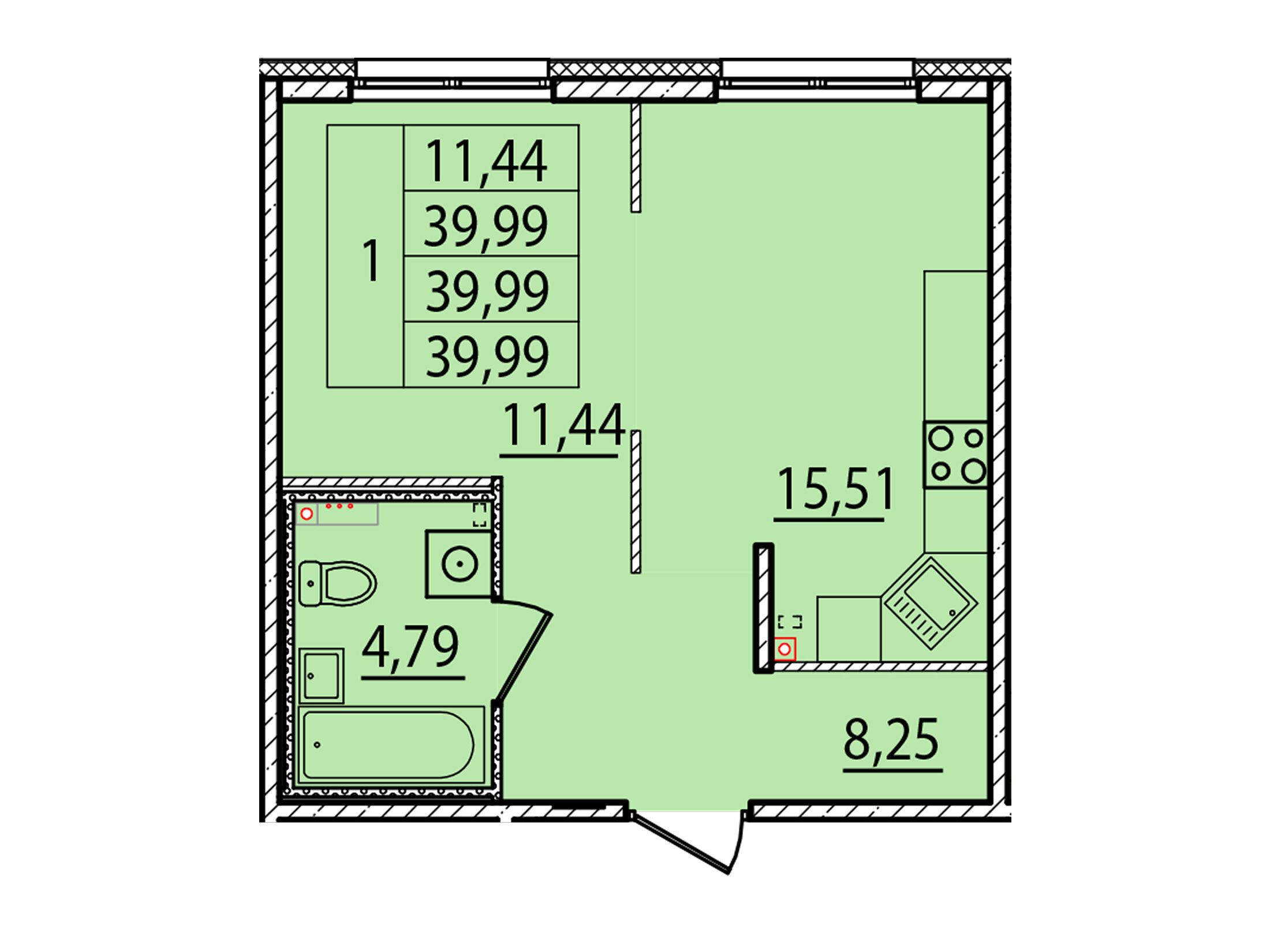 Планировка: 1-комн. квартира 39.99 м² в новостройке Образцовый квартал 15