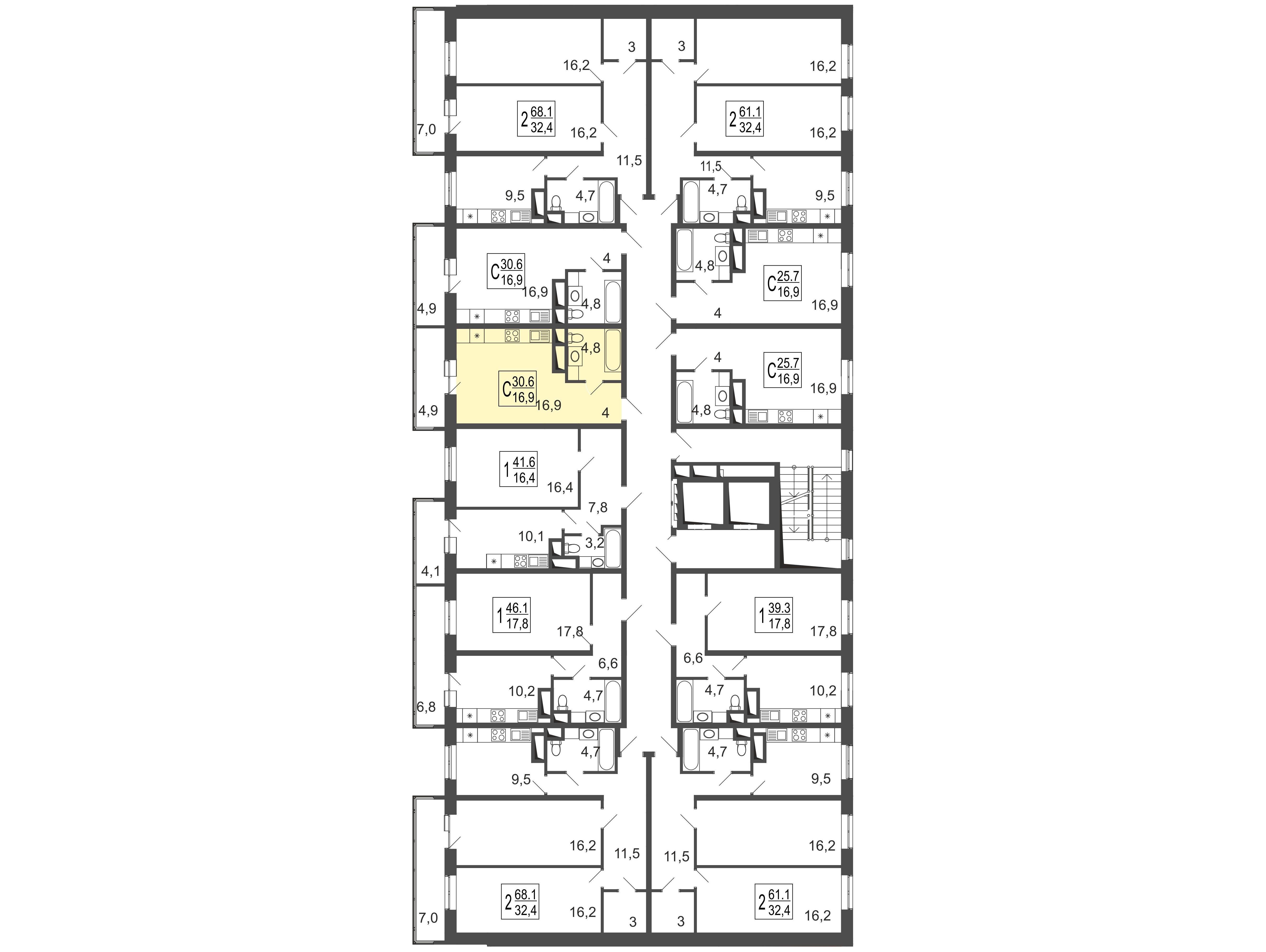 Планировка: Студия 30.60 м² в новостройке Пироговская ривьера