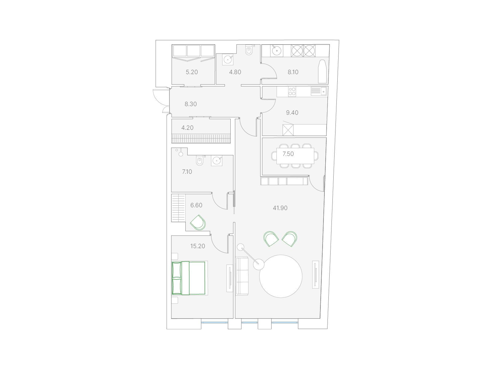 Планировка: 1-комн. квартира 118.30 м² в новостройке Дуо