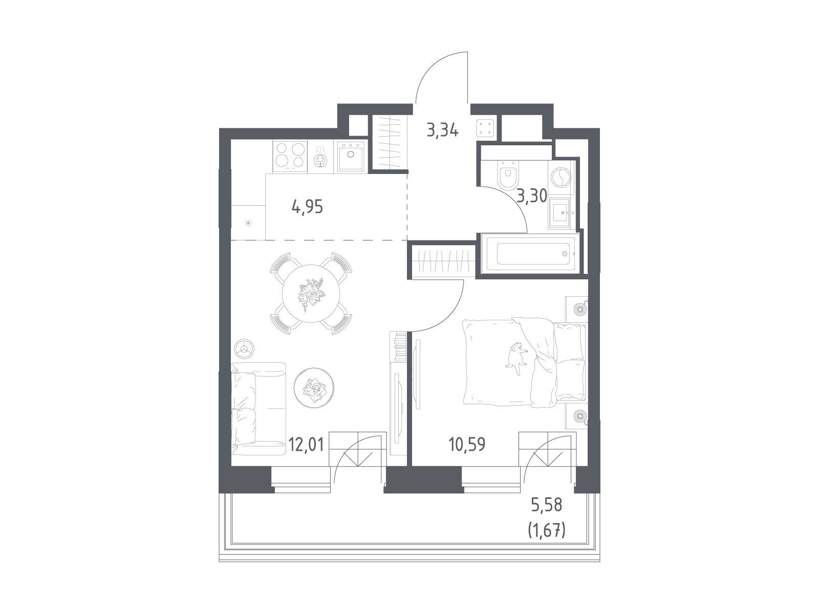 Планировка: 1-комн. квартира 35.86 м² в новостройке Верейская 41