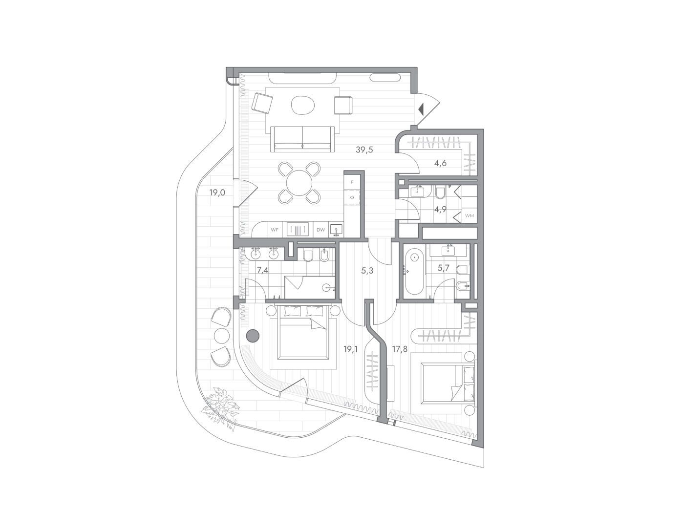 Планировка: 2-комн. квартира 110.00 м² в новостройке Фантом