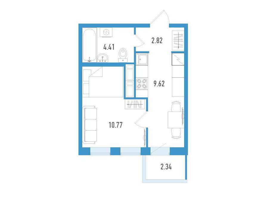 Планировка: 1-комн. квартира 28.32 м² в новостройке ЖК Аэросити Клаб