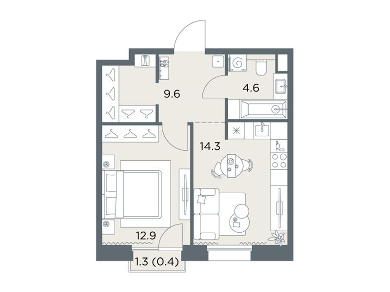 Планировка: 1-комн. квартира 41.80 м² в новостройке Станиславский