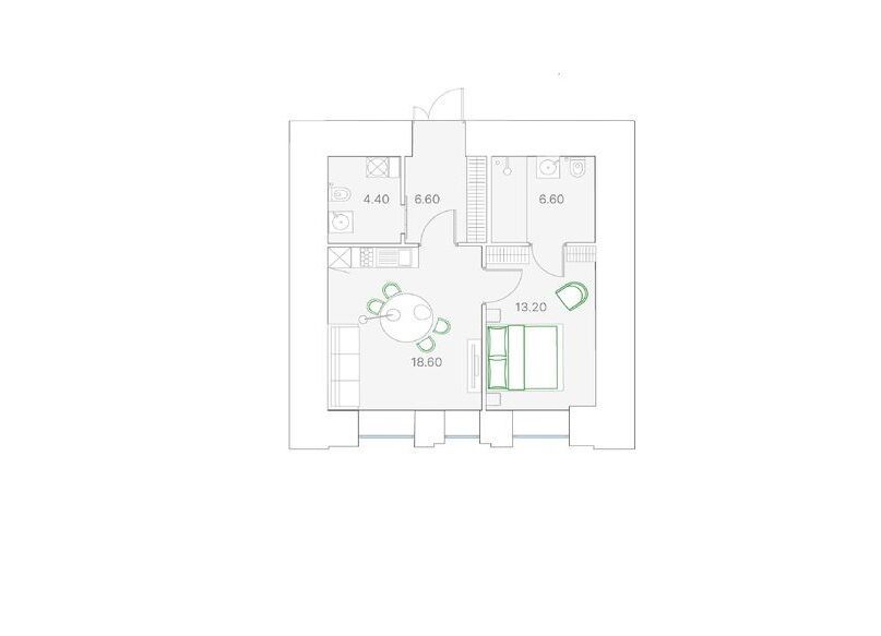 Планировка: 1-комн. квартира 51.00 м² в новостройке ЖК Дуо