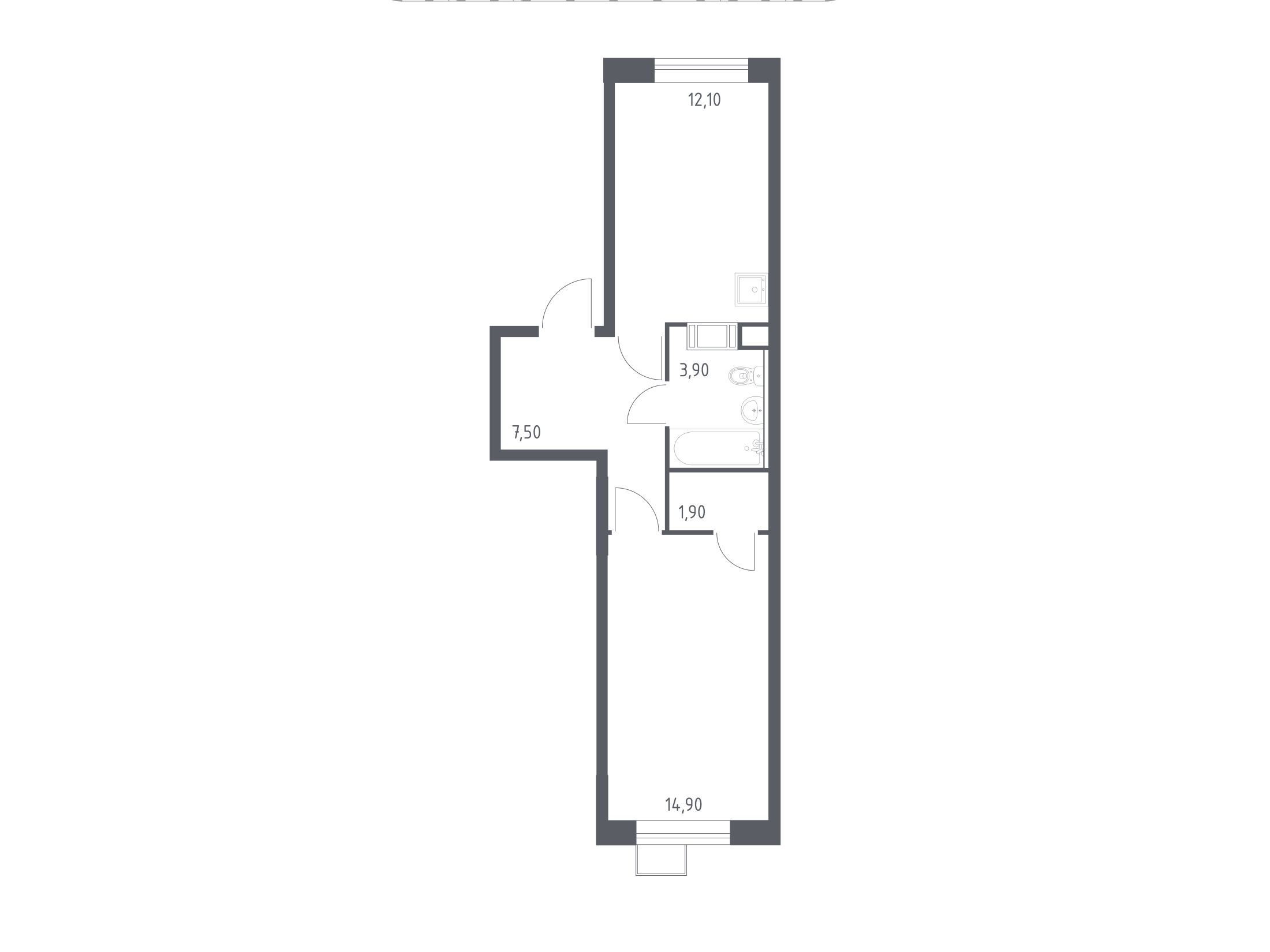 Планировка: 1-комн. квартира 40.30 м² в новостройке Цветочные поляны