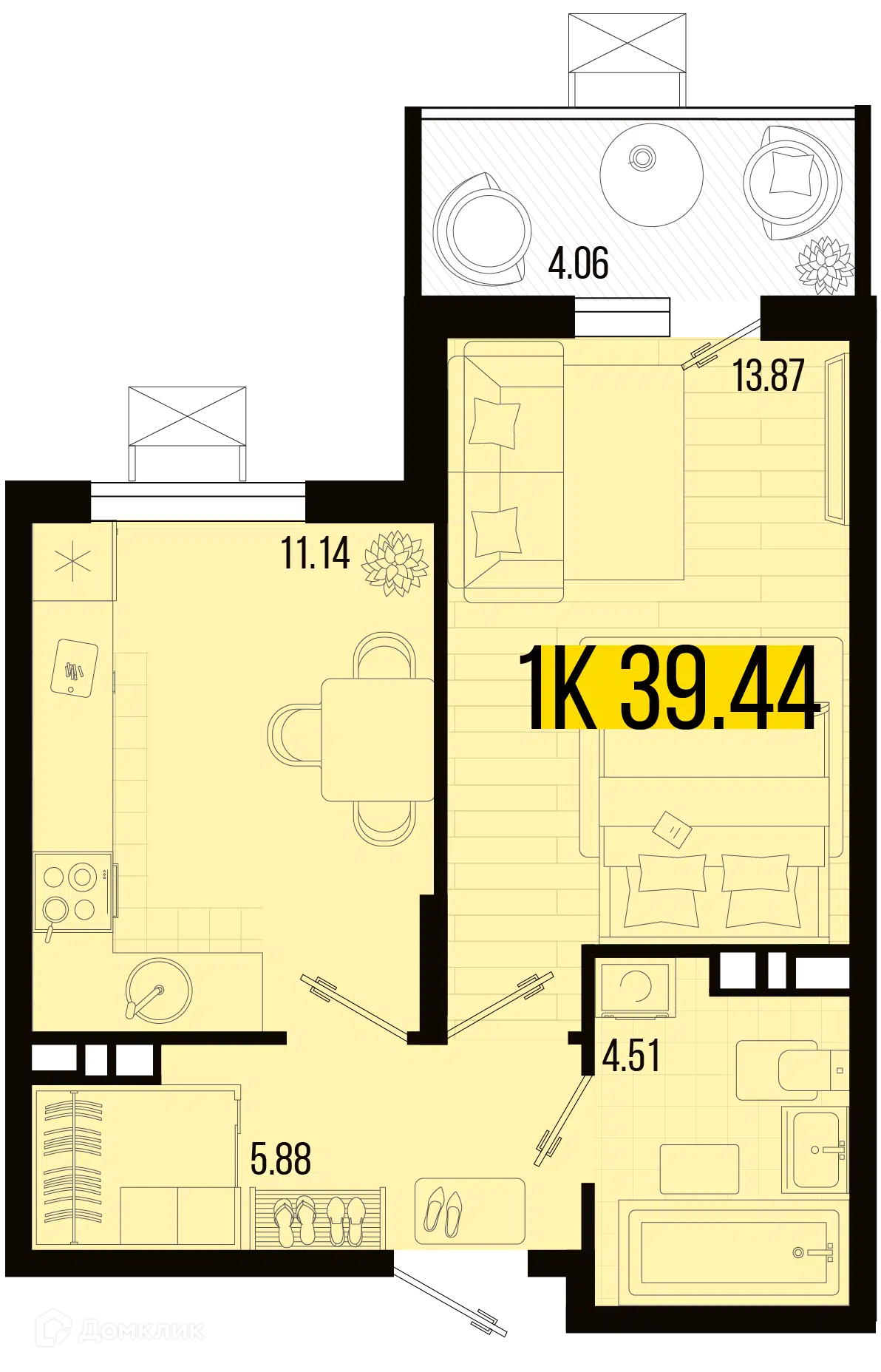 Планировка: 1-комн. квартира 37.41 м² в новостройке Цветной бульвар