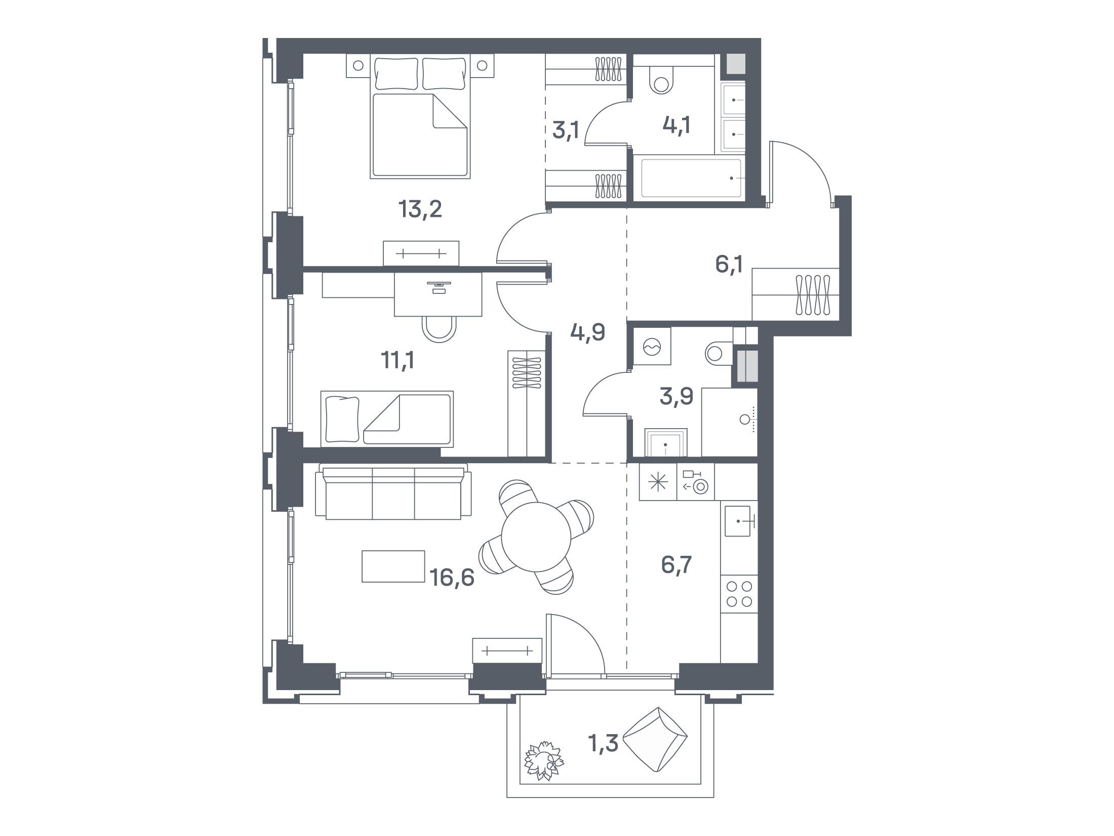 Планировка: 2-комн. квартира 71.00 м² в новостройке ЖК Портленд. Дом на берегу