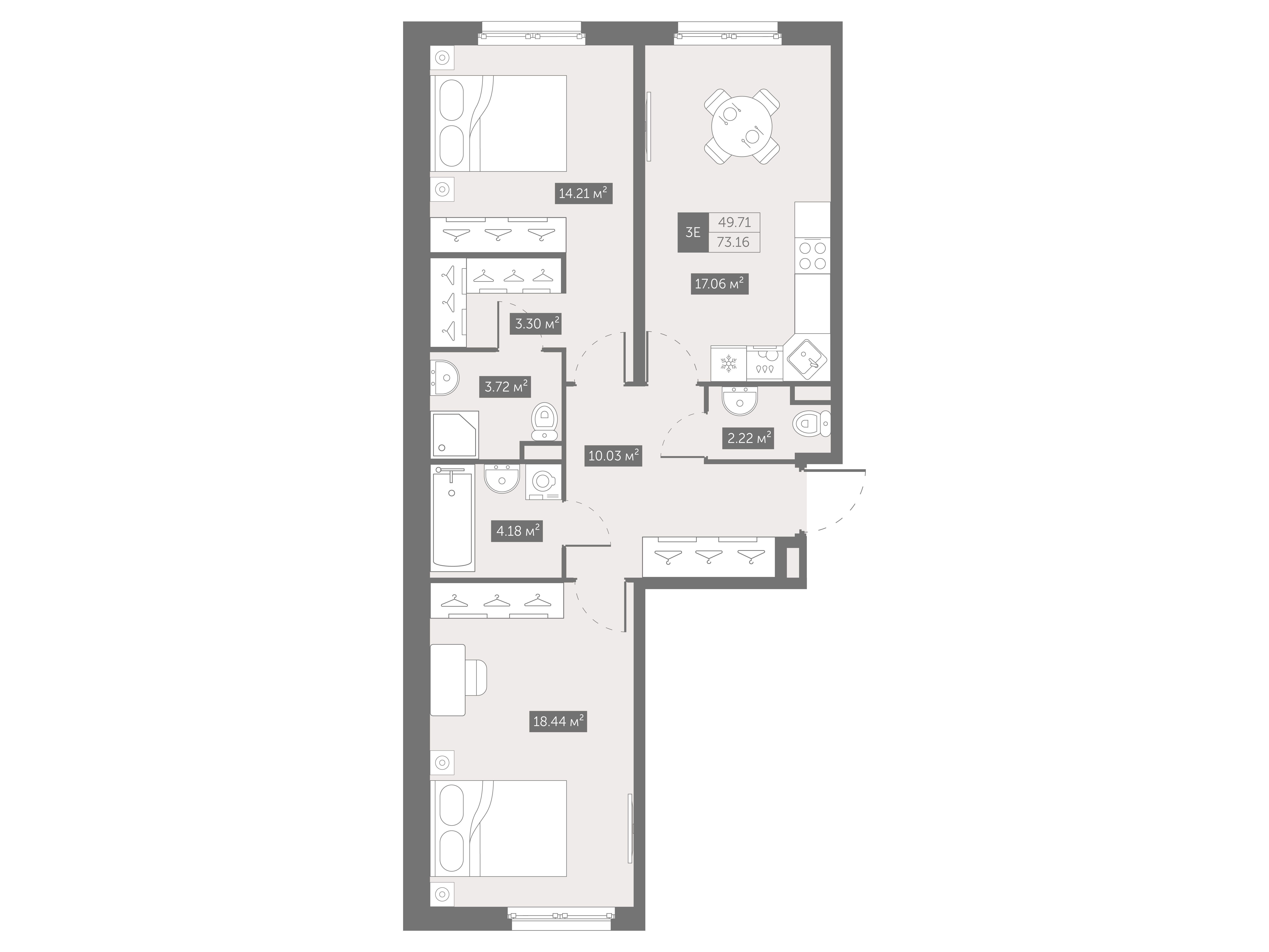 Планировка: 2-комн. квартира 73.16 м² в новостройке Зум на Неве