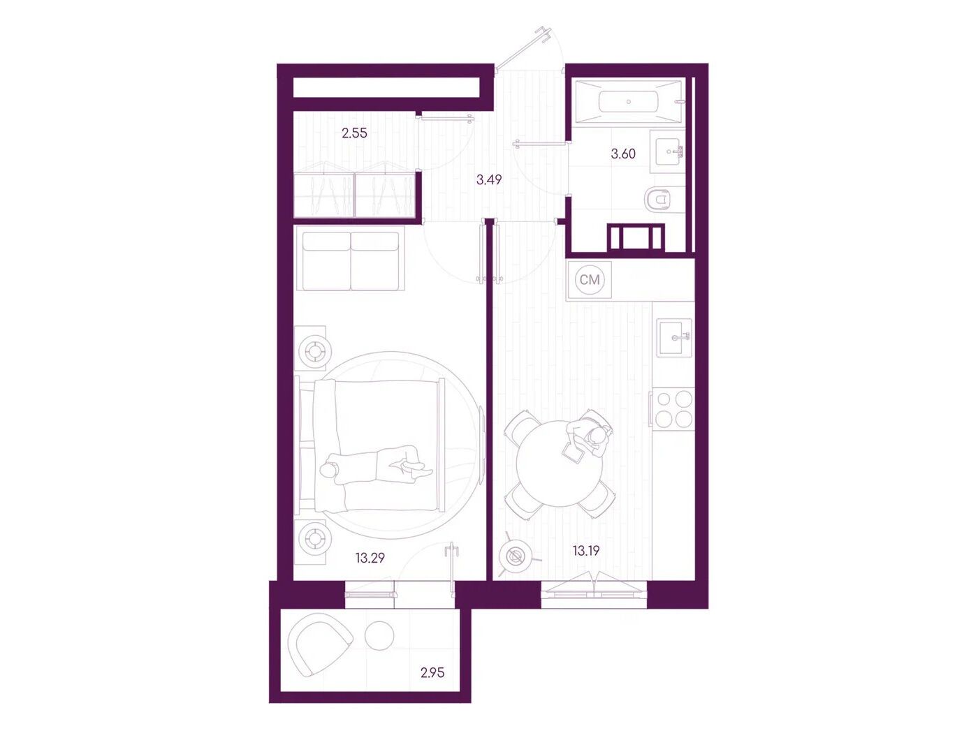 Планировка: 1-комн. квартира 36.99 м² в новостройке Дубровка.Парк