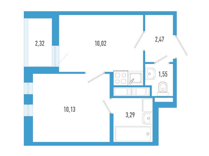 Планировка: 1-комн. квартира 28.62 м² в новостройке Аэросити