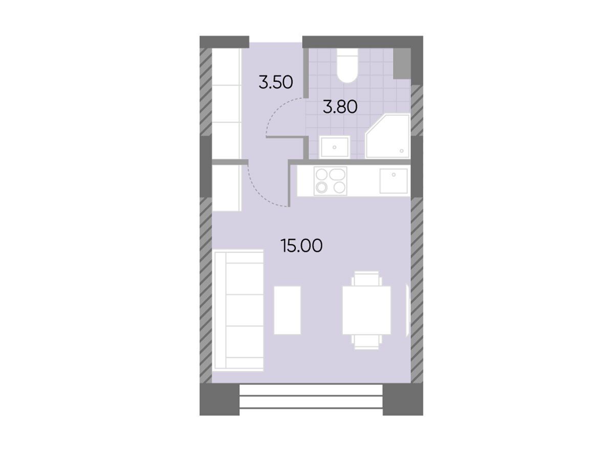 Планировка: Студия 22.30 м² в новостройке Вейв