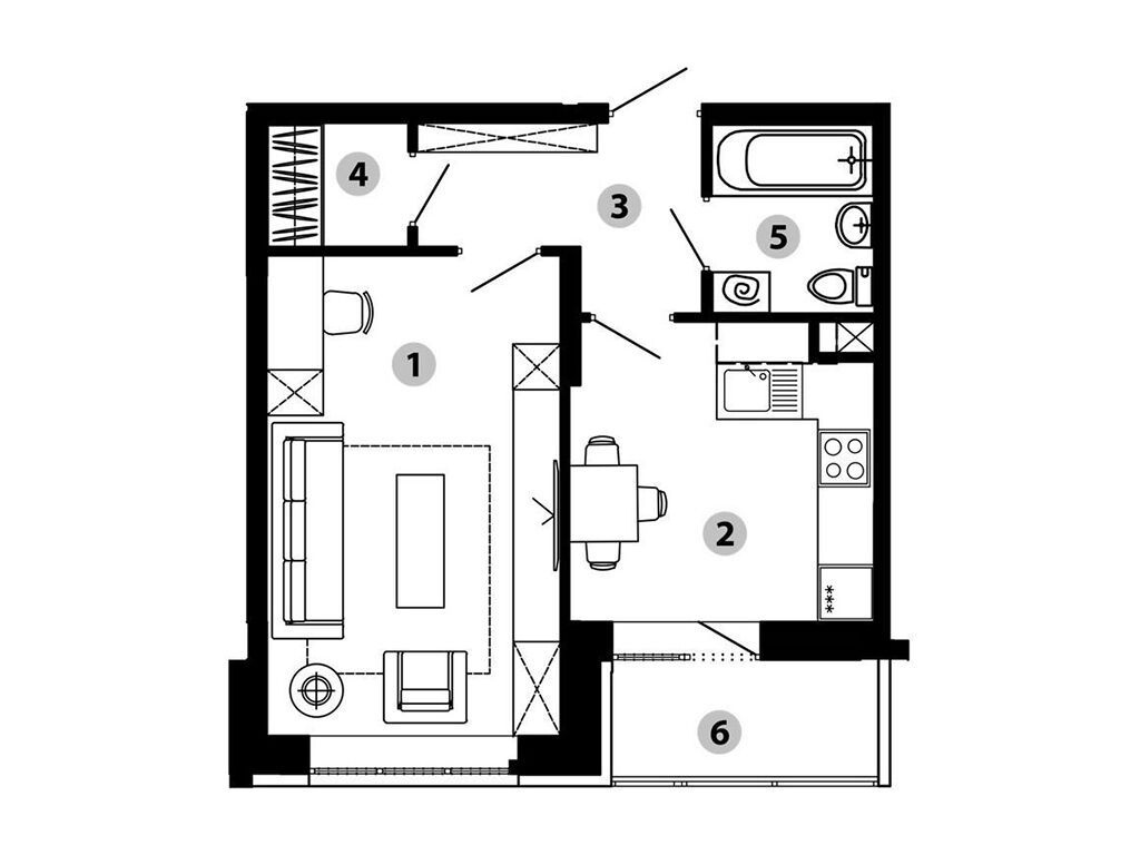Планировка: 1-комн. квартира 42.40 м² в новостройке Малиново