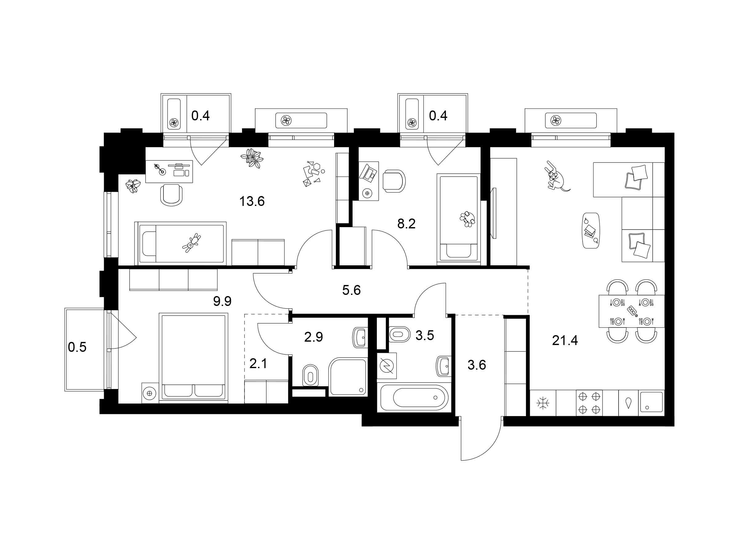 Планировка: 3-комн. квартира 72.10 м² в новостройке Лосиноостровский парк